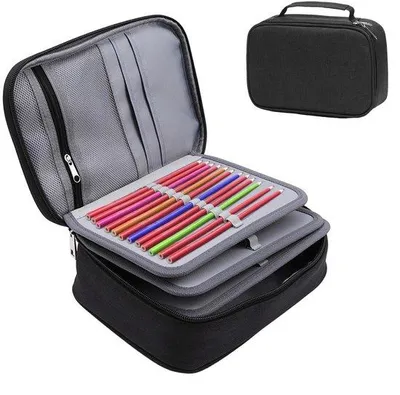 Image de Étui à crayons Unyqoos® avec 72 compartiments – trousse à stylos en trois parties, tissu résistant à l'eau, fermetures éclair sur les deux côtés et poignée de transport, idéal pour l'école, les artistes et le bureau