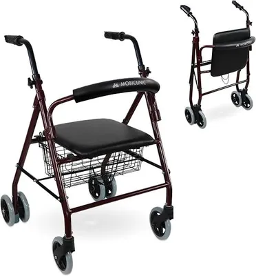 Produktbild von Rollator, Faltbar und leicht, Prado, Aluminium, Europäische marke, Druckbremsen, Laufhilfe senioren, Gehwagen, Mit sitz 4 rädern, Bordeaux