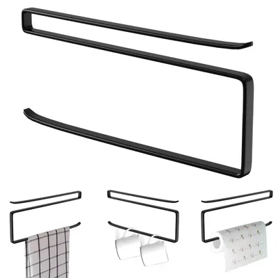 Image de Porte-serviettes en papier sans perçage, porte-serviettes en papier, porte-serviettes en papier mural, armoire, porte-rouleau, porte-serviettes, rangement pour la cuisine et la salle de bains. (Noir)