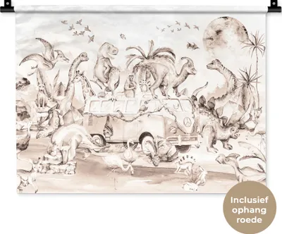 Produktbild von MuchoWow® Wandteppich Wandbehang Dinosaurier - Bus - Kinder - Tiere - Bäume 60x45 cm Tapisserie Dekoration Wandtuch - Das Schlafzimmer