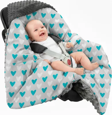 Produktbild von Schlafsack aus weichem Plüsch, 80x80cm, für Autositz, Babytragetuch, Pucktuch - türkisfarbene Herzen