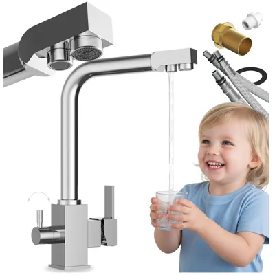Produktbild von Granitan | Küchenarmatur Node - Silber - Gesamthöhe 310 mm - 360° Schwenkbar - Wasserfilterarmatur