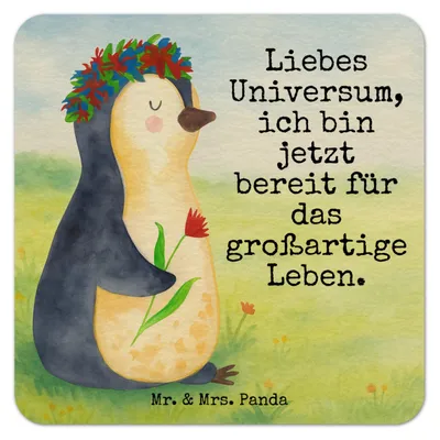 Produktbild von Mr. & Mrs. Panda Tischuntersetzer Pinguin Blumen Design 25er Set - Weiß - Geschenk, gläseruntersetzer, Tassenuntersetzer, bieruntersetzer, Liebeskummer, Pappuntersetzer