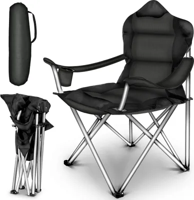 Produktbild von TRESKO Campingstuhl Schwarz Angelstuhl Faltstuhl Klappstuhl Regiestuhl Anglerstuhl gepolstert