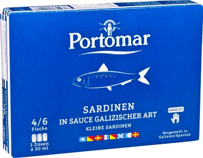 Immagine prodotto di Piccole sardine in salsa galiziana con olio d'oliva con pelle e lische (semplici), 3 x 50g