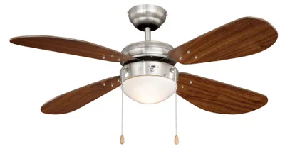 Image de Ventilateur de plafond Classic 105 cm Nickel / Noyer avec éclairage et chainettes