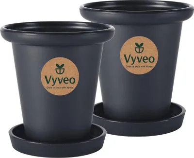 Produktbild von Vyveo - Blumentopf Skara mit Untersetzer - 2er-Set - Schwarz - 20x19