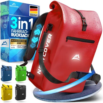Produktbild von Nextcover®  3in1 Fahrradtasche für Gepäckträger [Aquashield] - Gepäckträgertasche, Rucksack und Umhängetasche 25 Liter I Fahrrad Tasche wasserdicht