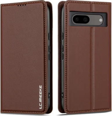 Image de Etui magnétique en cuir pour Google Pixel 8, avec emplacement pour carte et fonction stand Marron