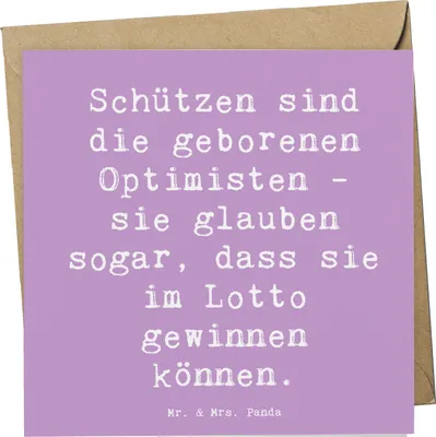 Produktbild von Mr. & Mrs. Panda Grußkarte Spruch Schütze Optimist - Lavendeltraum - Geschenk, faltkarte, Tierkreiszeichen, Geschenke Astrologie, doppelkarte, positiver Lebenssicht