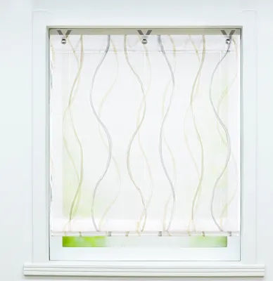 Produktbild von Joyswahl Raffrollo ohne Bohren Küche Gardine Ösenrollo mit V Haken mit farbigen Streifen Raffgardine BxH 120x130 cm