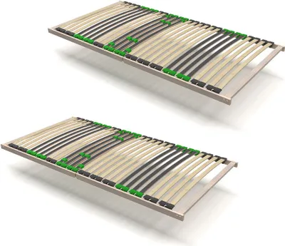 Two identical bed frames are shown from a diagonal angle against a white background.