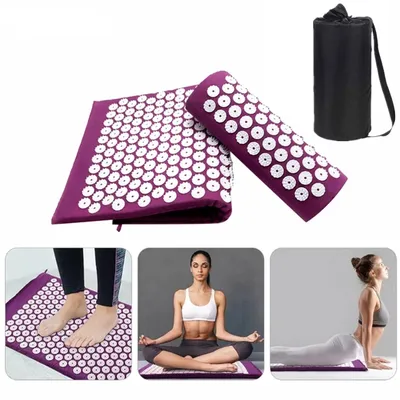 Produktbild von Akupressur Set mit Matte und Kissen, Akupressurmatte 39×65 cm mit Tragetasche, Massagematte zur Entspannung von Nacken und Rücken, Yogamatte