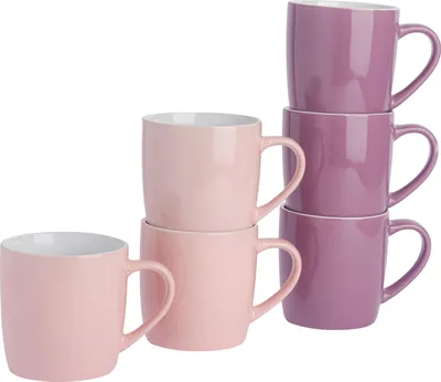 Produktbild von Argon Ta Farbige Kaffeetassen – 350 ml – Rosa/Violett – 6er-Pack – Robuste Teetasse aus Steingut, spülmaschinen- und mikrowellengeeignet