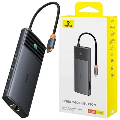 Produktbild von Adapter-Hub 10in1 Baseus USB-C - 2xHDMI, 3xUSB-A, USB-C, RJ45, SD/TF, PD (schwarz)