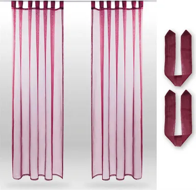 Produktbild von 2er Pack Gardine (+ Raffhalter) Transparent Noella Schlaufen, Größe: 140 x 245cm (Bordeaux)