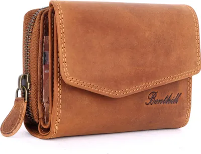 Produktbild von Benthill Damen Geldbörse Echt Leder - Portemonnaie mit RFID Schutz - Portmonee viele Kartenfächer - Echtleder Vintage Damenbörse inkl. Geschenkbox