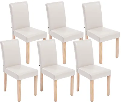 Produktbild von CLP 6er Set Esszimmerstuhl Ina Kunstleder mit Holzgestell creme Gestell Farbe natur