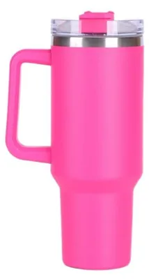 Produktbild von Großer praktischer Thermobecher mit Henkel und Strohhalm 1L rosa CUP10