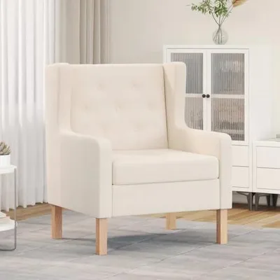 Produktbild von Cremeweißer Polstersessel mit Holzrahmen, 76x68x90 cm, bequem gepolstert für Wohnzimmer, Schlafzimmer oder Büro
