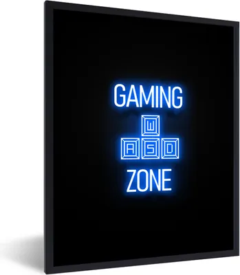 Produktbild von MuchoWow® Gerahmtes Poster Spiele - Text - Spielzone - Neon - Blau 60x80 cm - Poster mit Schwarzem Bilderrahmen Wandposter Rahmen Foto Bilder - Premium - Wanddeko Wohnzimmer