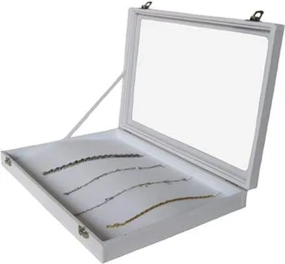 Produktbild von Schmuckkasten Schmucklade Schaukasten Schmuckdisplay mit Glasdeckel für Ketten Armbände weiss