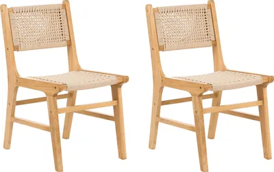 Produktbild von BELIANI Esszimmerstühle 2er Set Beige Gummibaumholz Papierkordel Geflochtene Sitzfläche und Rückenlehne Modernes Design Boho Esszimmer Küchenstühle