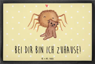 Produktbild von Mr. & Mrs. Panda bodenmatte Spinne Agathe Teddy 60 x 90 cm - Gelb Pastell - Geschenk, Bodenvorleger, fußmatte, Dankeschön, Verliebt, Treue, Schuhabstreifer, Fußabtreter