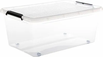 Produktbild von 5five Simply Smart Aufbewahrungsbox Clip N Box, Kiste, mit Rollen, PP-Kunststoff, Transparent, 40 Liter, 138843