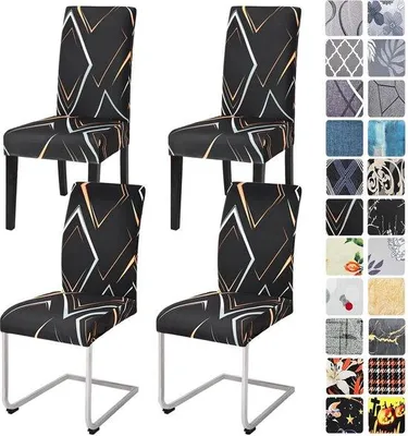 Produktbild von Ibenzoa® 4er-Set elastische Stuhlhussen für Schaukel- & Esszimmerstühle ohne Armlehnen, 92% Polyester/8% Elasthan, Rückenhöhe 45–65 cm, Sitzbreite 35–48 cm, waschbar 40°C