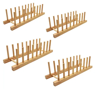 Image de Support à assiettes pour placards de cuisine, support à planches à découper en bambou, égouttoir à vaisselle, range-assiettes pour placards de cuisine (4 ou 8 compartiments)