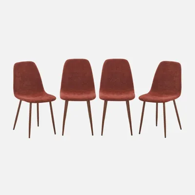 Produktbild von sweeek - 4er-Set Stühle mit nussbaumfarbenem Holzdekor und Stoffbezug - Rot