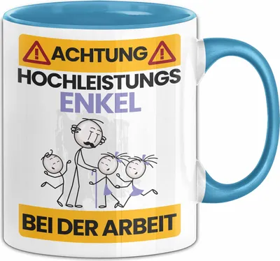 Produktbild von Enkel Tasse Geschenk Lustiger Spruch Geschenkidee für Enkel Achtung Hochleistungs Enkel Bei Der Arbeit (Blau)