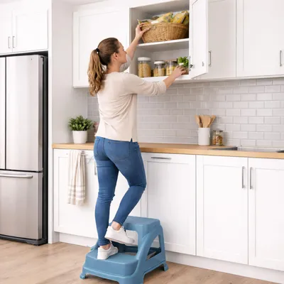 Produktbild von Zweistufiger Tritthocker Trittstufe Hocker Kunststoff Blau rutschfest