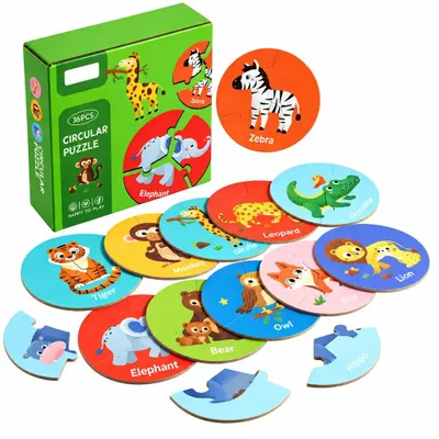 Obrázek produktu pro dětské puzzle zvířata vzdělávací skládačka 12 obrázků 9,5 cm pro děti poznávání zvířat
