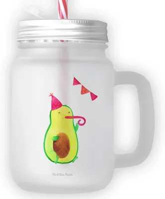Produktbild von Mr. & Mrs. Panda Glas Avocado Geburtstag - Transparent - Geschenk, Party, Frucht, Überraschung, Cocktailglas, Becher mit Strohhalm, Mason Jar, Trinkglas, Feier