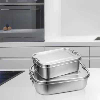 Image de Hengda 800+1400ml boîte à pain sans plastique BPA libre boîte à pain en acier inoxydable boîte à repas