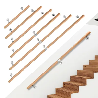 Obrázok produktu pre Eikuavons, drevené zábradlie, 80 cm, zábradlie z masívneho dreva s nerezovými konzolami na upevnenie, priemer 4,2 cm, lakované, vhodné pre schody, chodby, kúpeľne, záhradné schody