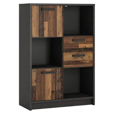Produktbild von Highboard Jugendzimmer NELSON-129 Regal in grau mit Holz Nb., B/H/T ca. 87/128,7/42 cm