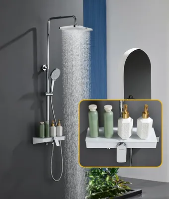 Obrázok produktu pre Sprchový set – chrómový – sprchový systém – dažďová sprcha – ručná sprcha – sprchová tyč – nastaviteľná výška
