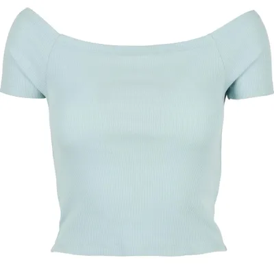 Productafbeelding van Urban Classics dames T-shirt met ribbels en open schouderlijn, kleur: zeeblauw, maat: XXL