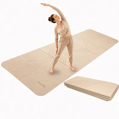 Image de FunLife - Tapis de yoga XXL, 190x66 cm, 10 mm d'épaisseur, pliable, tapis de fitness antidérapant pour yoga, Pilates, salle de sport à domicile et gymnastique, couleur beige clair