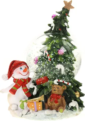 Produktbild von Glitzernde Schneekugel mit Weihnachtsmann und Schneemann sowie geschmücktem Weihnachtsbaum, Ø 65 mm, Höhe: 13 cm
