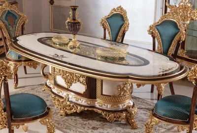 Produktbild von Casa Padrino Luxus Barock Esstisch Weiß / Braun / Gold - Prunkvoller Massivholz Esszimmertisch im Barockstil - Barock Esszimmer Möbel - Edel & Prunkvoll