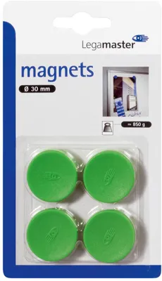 Produktbild von Legamaster Magnet 30mm grün 4St Blister, Kunststoff, 8,5 mm, 56,8 g, 95 mm, 165 mm, 10 mm