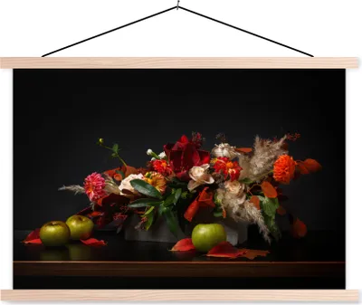 Produktbild von MuchoWow® Textilposter Stilleben - Blumenstrauß - Farben 120x80 cm mit holzfarbenen Rahmen - Aufhängeset