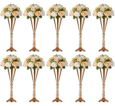 10er Set Metall-Vasen Gold, 42 cm, für Tischdekoration