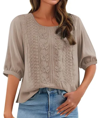 Productafbeelding van Dames Oversized Linnen Blouse met Korte Mouwen