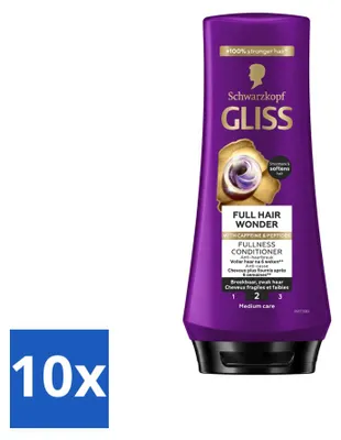 Imagen del producto de 10 unidades de acondicionador Gliss Full Hair Wonder, 200 ml cada uno. Paquete económico