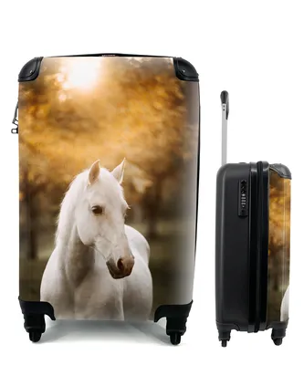 Produktbild von MuchoWow® Koffer Handgepäck Trolley Rollkoffer Kleine Reisekoffer mit 4 Rollen - Pferd - Sonne - Herbst - Tiere - Natur - Cabin Size < 55x40x23 cm & 55x40x20 cm - Kinderkoffer - Kabinenkoffer - Boardgepäck - Reise-Box - Reisekoffer - Reisegepäck - Koffer mit Bild - Trolley für Kinder